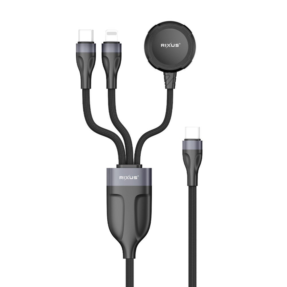 Rixus RXUC31 3 in 1 Watch And Phone Charger Cable 120CM Black