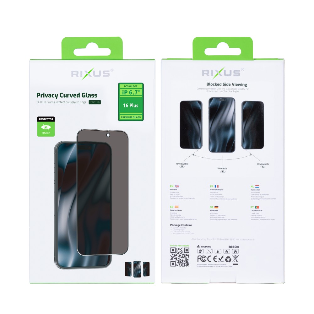 Rixus Privacy Full Curved Edge Tempered Glass For iPhone 16 Plus