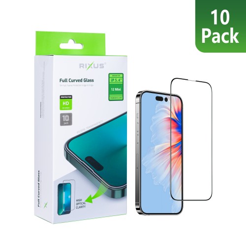 Rixus Clear HD Full Curved Edge Tempered Glass For iPhone 12 Mini (10-Pack)