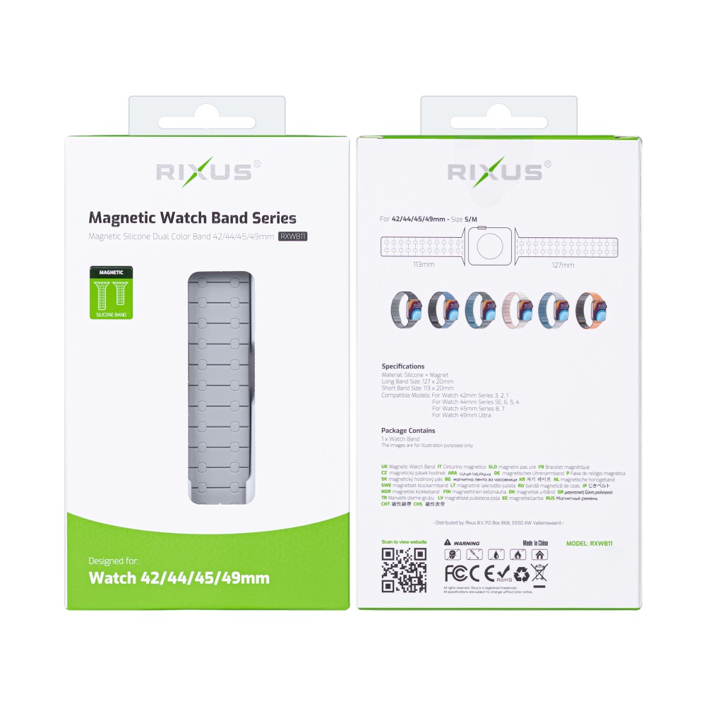 Rixus Silicone Band With Magnetic For Apple Watch 42mm, 44mm, 45mm, 49mm Cloud Grey + Blue