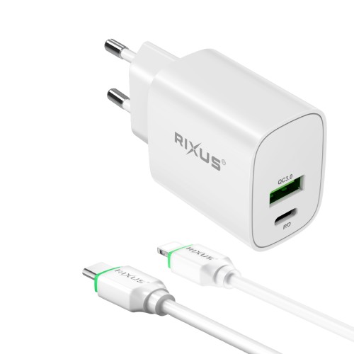 Rixus RX90L 20W Adapter With Type C To Lightning Cable