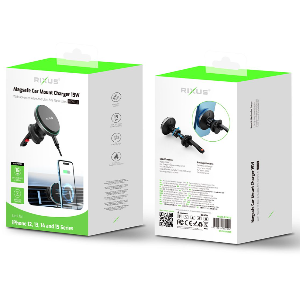 Rixus RXWC12 MagSafe Charging Compatible Air Vent Mount Black