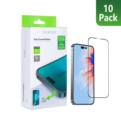 Rixus Clear HD Full Curved Edge Tempered Glass For iPhone 15 Pro Max (10-Pack)