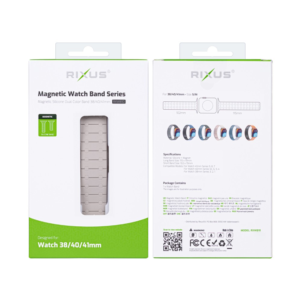 Rixus Silicone Band With Magnetic For Apple Watch 38mm, 40mm, 41mm White + Pink