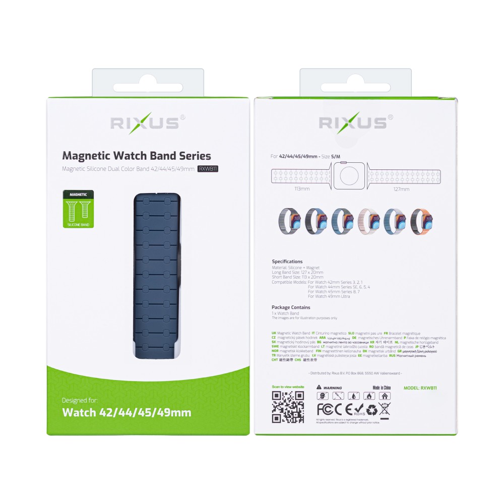 Rixus Silicone Band With Magnetic For Apple Watch 42mm, 44mm, 45mm, 49mm Blue + Midnight