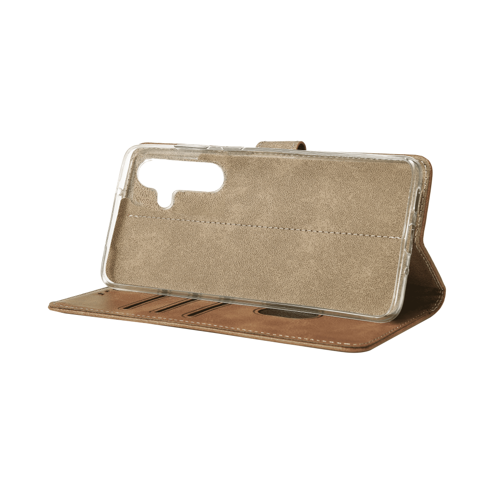 Rixus Bookcase For Samsung Galaxy S24 FE S721B Light Brown