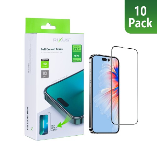 Rixus Clear HD Full Curved Edge Tempered Glass For iPhone 15 Pro (10-Pack)
