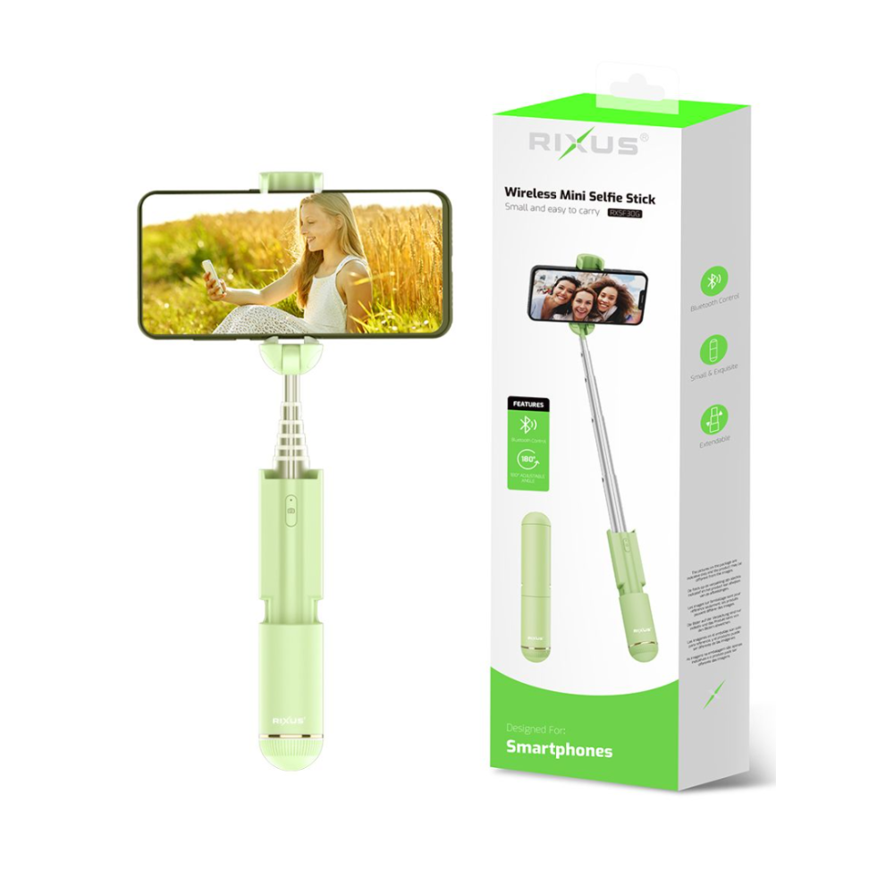 Rixus RXSF30G Mini Integrated Selfie Stick Bluetooth Green