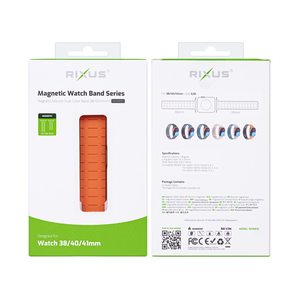 Rixus Silicone Band With Magnetic For Apple Watch 38mm, 40mm, 41mm Orange + Midnight