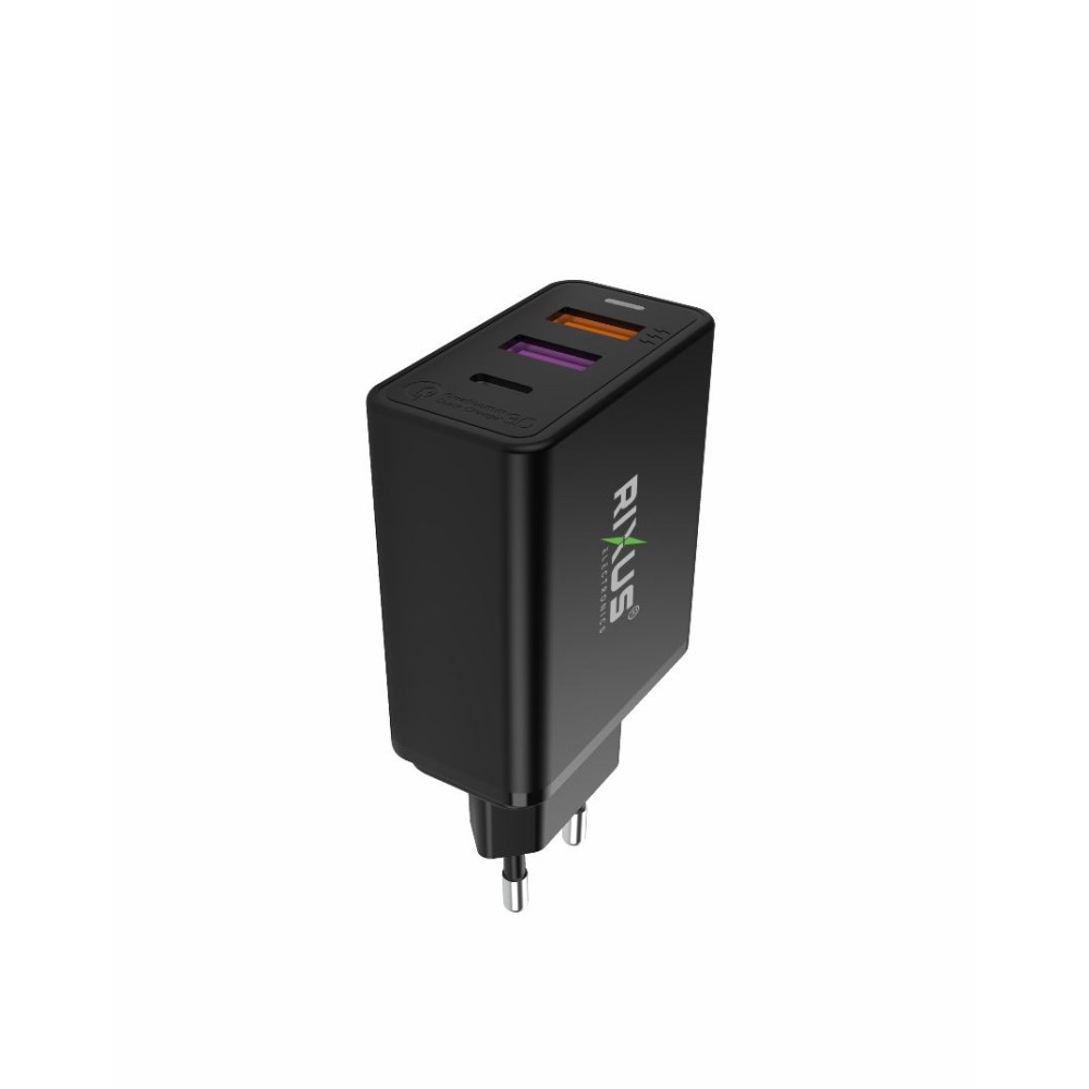 Rixus RX70B Dual USB And PD Charger With USB To Type-C Cable 30W Black