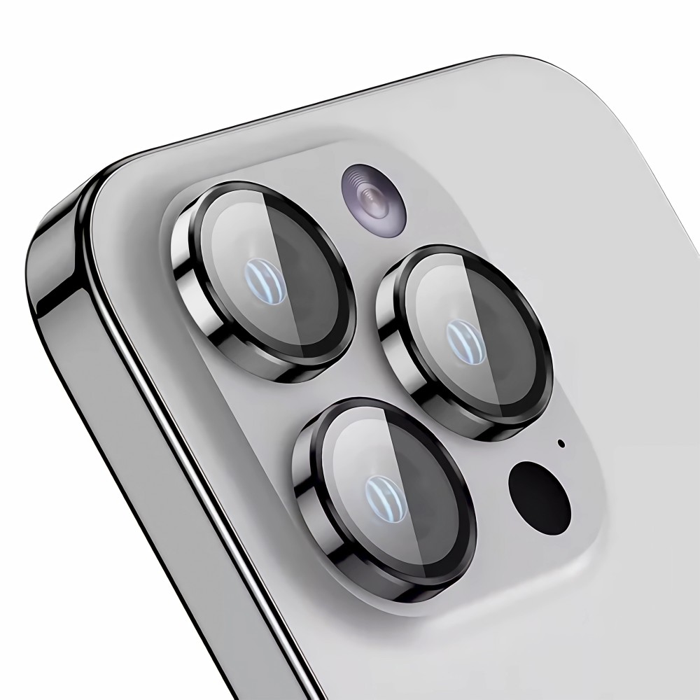 Rixus Metal Shield Camera Tempered Glass For iPhone 15, 15 Plus Black
