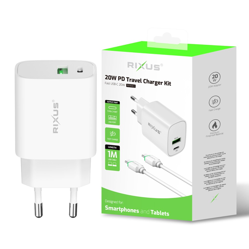 Rixus RX90CC 20W Adapter With Type C To Type C Cable