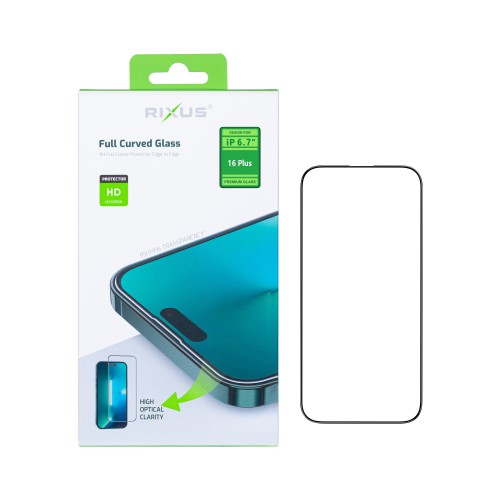 Rixus Clear HD Full Curved Edge Tempered Glass For iPhone 16 Plus