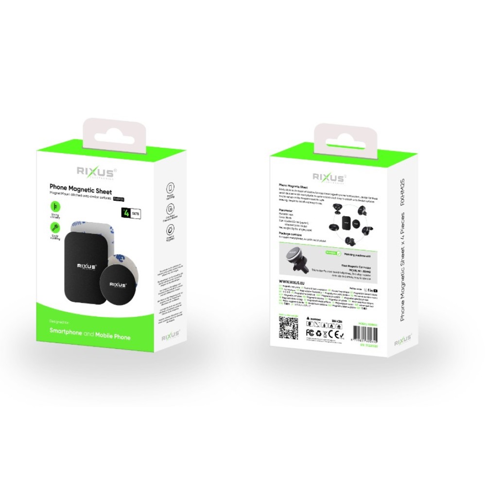 Rixus RXHM25 Phone Magnetic Sheet 4 Sets Black