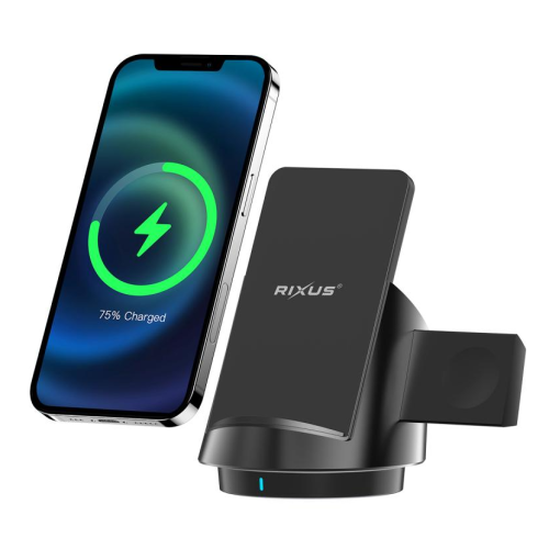 Rixus RXWC57 3 in 1 Wireless Fast Charger Stand Black