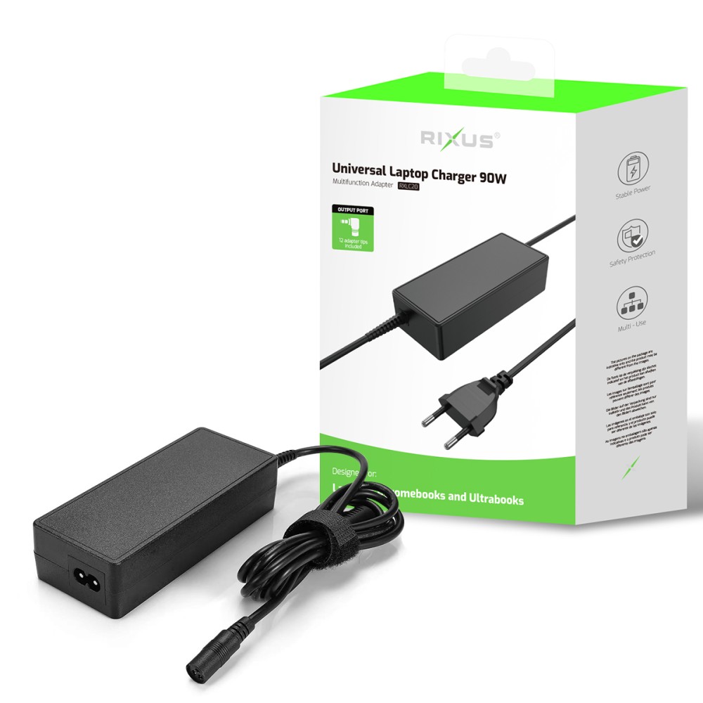 Rixus RXLC20 Universal Laptop Charger With 12 Connectors 90W Black