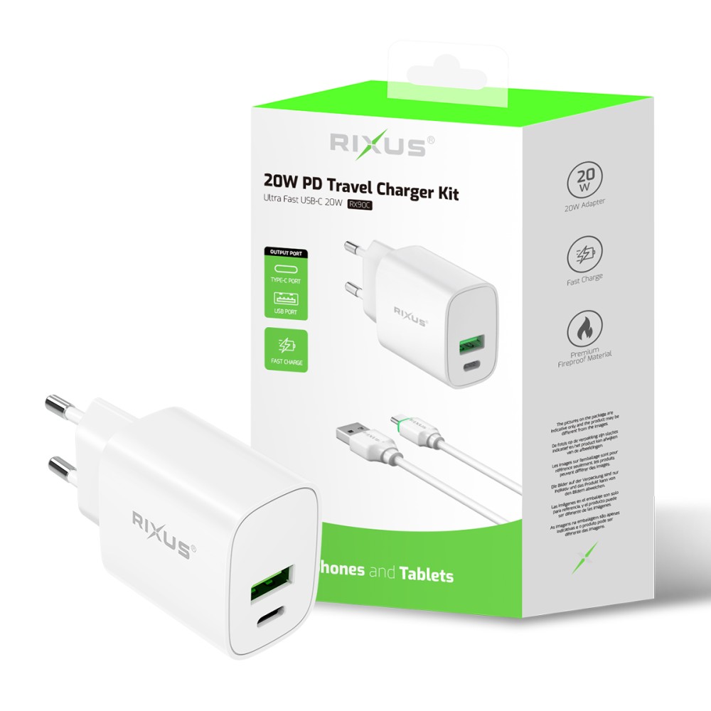 Rixus RX90C Quick Charge PD To Type C And USB Slot 20W