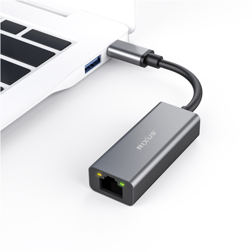 Rixus RXEA01 Type-C To 1000Mbps Card RJ45 Gigabit Drive-free Grey