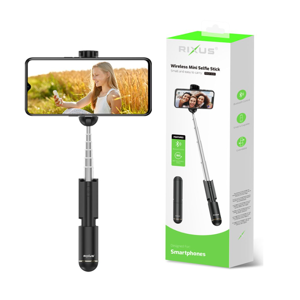 Rixus RXSF30B Mini Integrated Selfie Stick Bluetooth Black